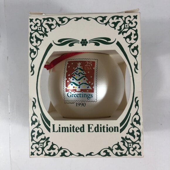 Vintage Limited Edition 1990 USPS 25 Cent Stamp Ornament, Greetings USA, Ball - Picture 1 of 6